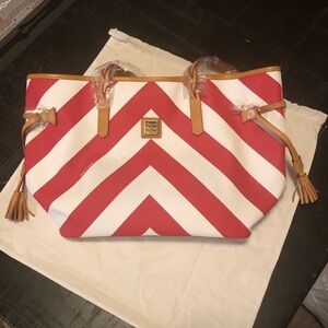 Dooney & Bourke Red and White Chevron Striped Tote